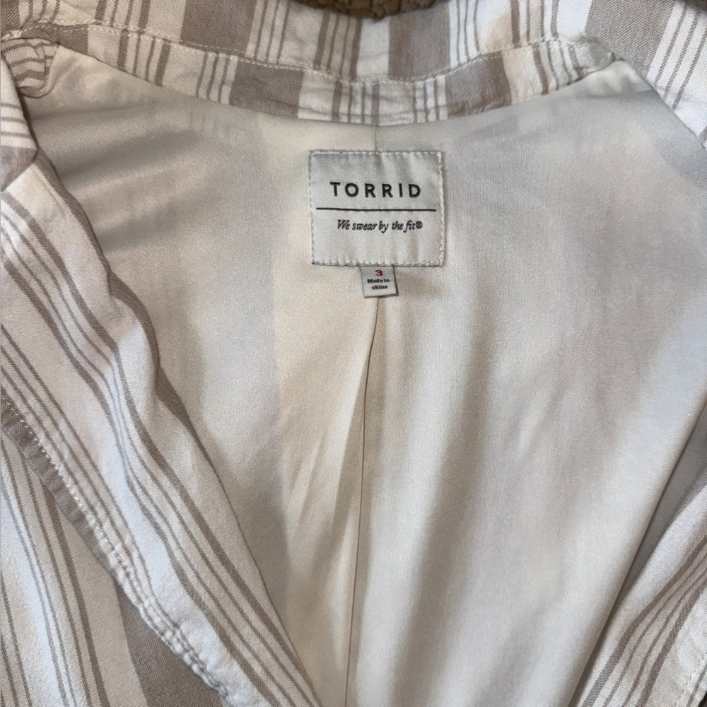 Torrid Size 3 3X Blazer, Beige White Striped, Soft Linen Blend Long Sleeve Lined - Picture 7 of 10
